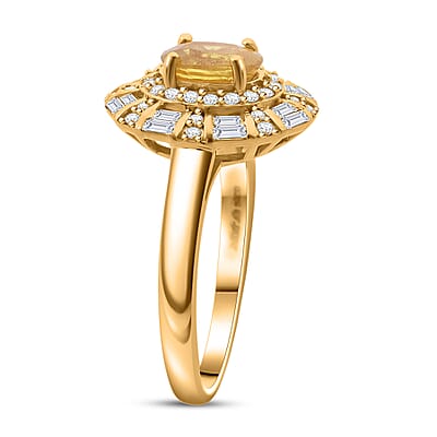 D'Joy Madagascar Yellow Sapphire and Moissanite 1.50 ctw Art Deco Ring in 18K Vermeil Yellow Gold Over Sterling Silver (Size 10.0)