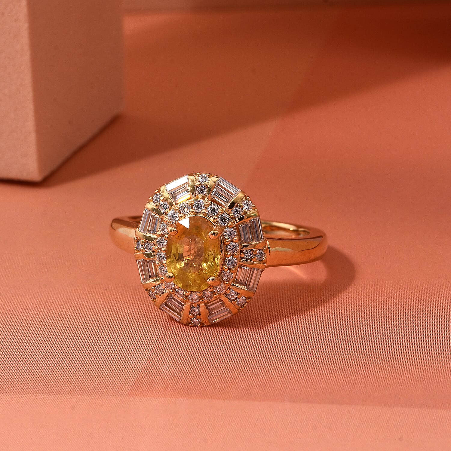 D'Joy Madagascar Yellow Sapphire and Moissanite 1.50 ctw Ring in 18K Vermeil Yellow Gold Over Sterling Silver (Size 10.0)