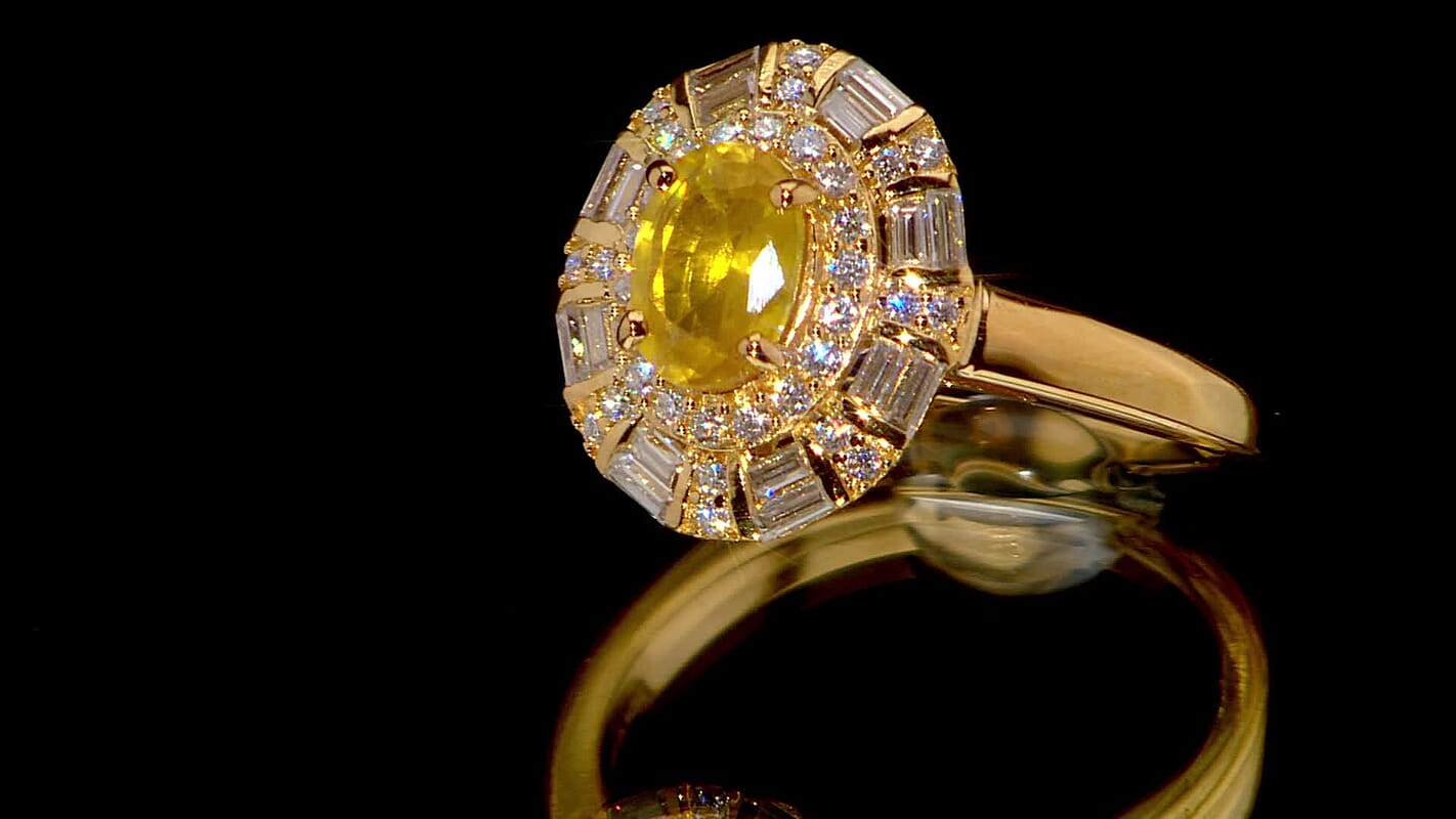 D'Joy Madagascar Yellow Sapphire and Moissanite 1.50 ctw Ring in 18K Vermeil Yellow Gold Over Sterling Silver (Size 10.0)