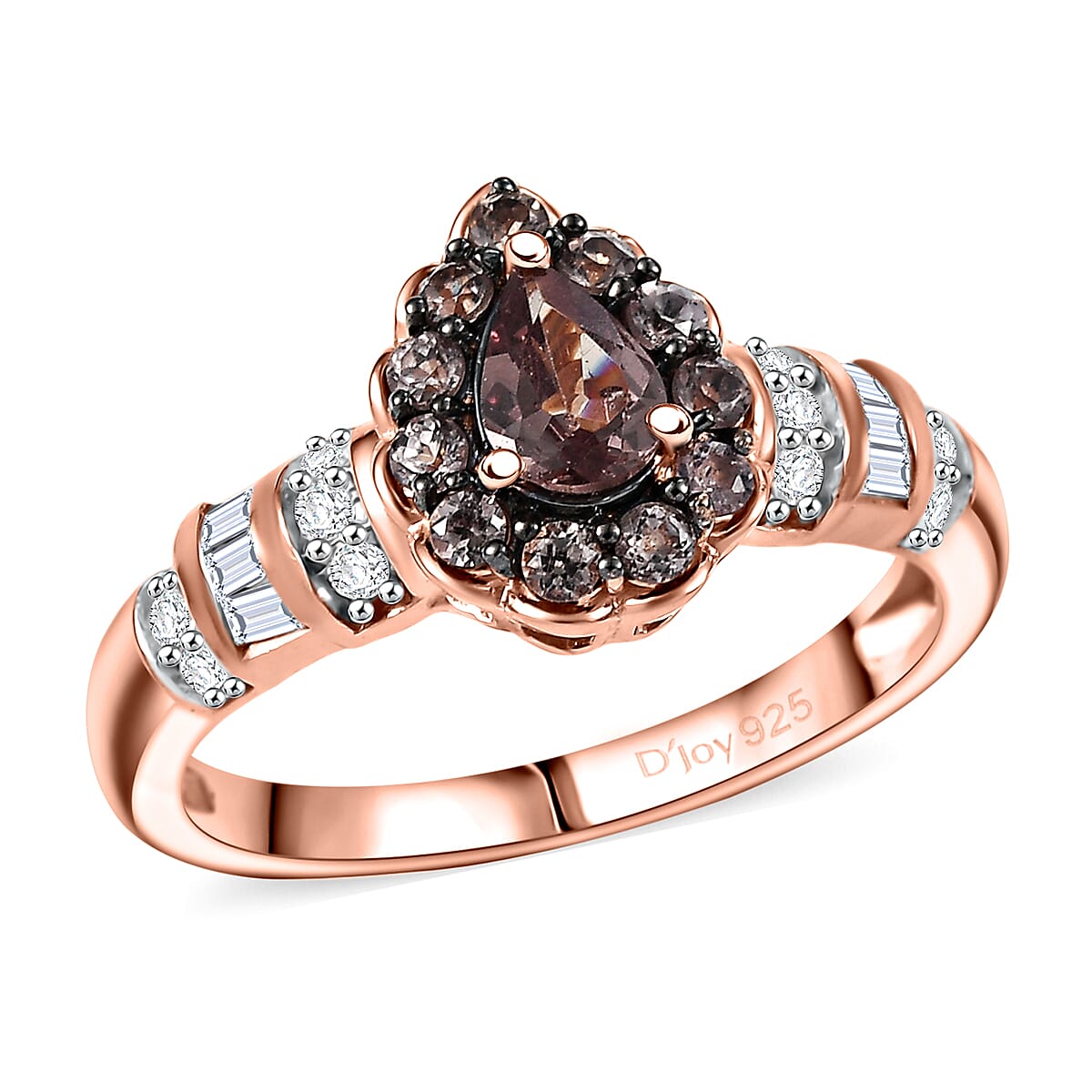D’Joy Madagascar Color Change Garnet and Moissanite 1.00 ctw Pear Majesty Ring in 18K Vermeil Rose Gold Over Sterling Silver (Size 10.0) image number 0