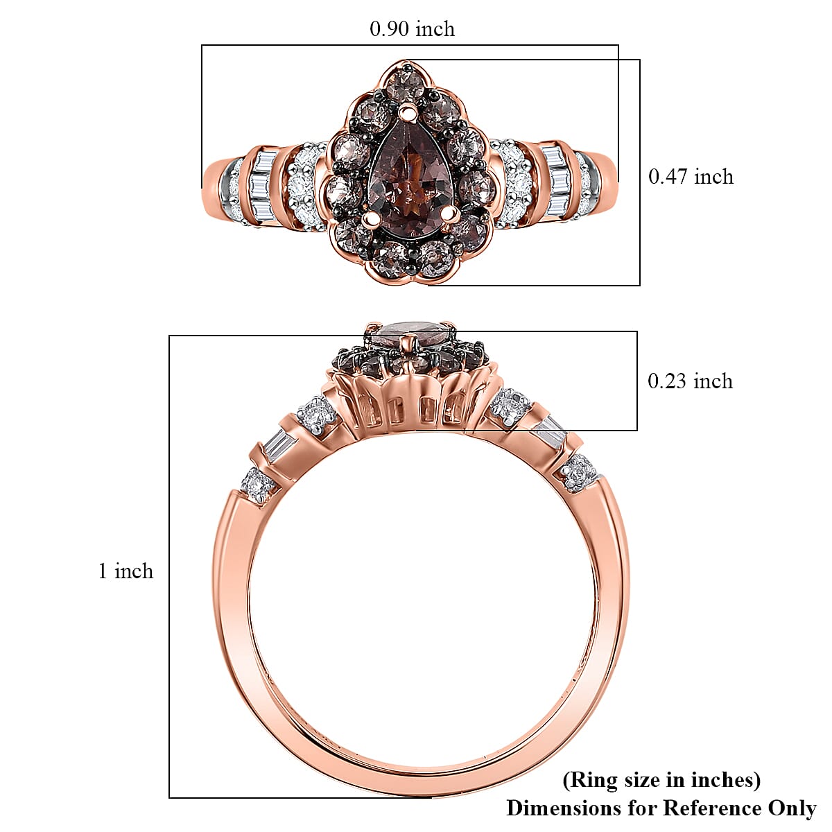 D’Joy Madagascar Color Change Garnet and Moissanite 1.00 ctw Pear Majesty Ring in 18K Vermeil Rose Gold Over Sterling Silver (Size 10.0) image number 5