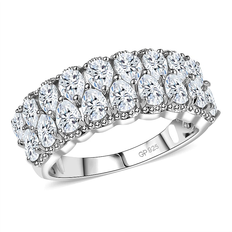 J Francis Embellished with Zirconia by Swarovski 4.15 ctw Crownline Ring in Platinum Over Sterling Silver (Size 10.0)