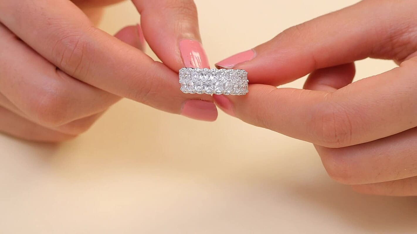 J Francis Embellished with Zirconia by Swarovski Crownline Ring in Platinum Over Sterling Silver (Size 10.0) 4.15 ctw