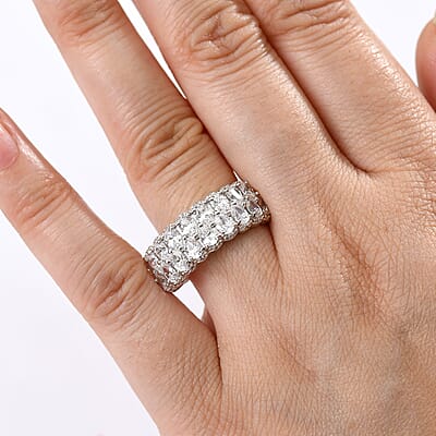 J Francis Embellished with Zirconia by Swarovski 4.15 ctw Crownline Ring in Platinum Over Sterling Silver (Size 10.0)