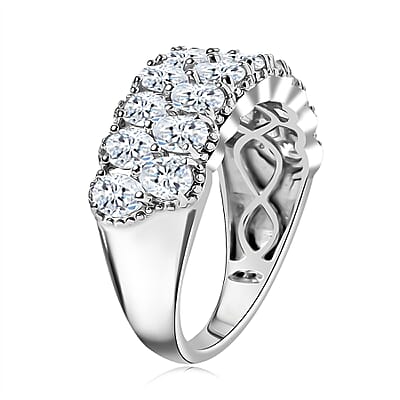 J Francis Embellished with Zirconia by Swarovski 4.15 ctw Crownline Ring in Platinum Over Sterling Silver (Size 10.0)