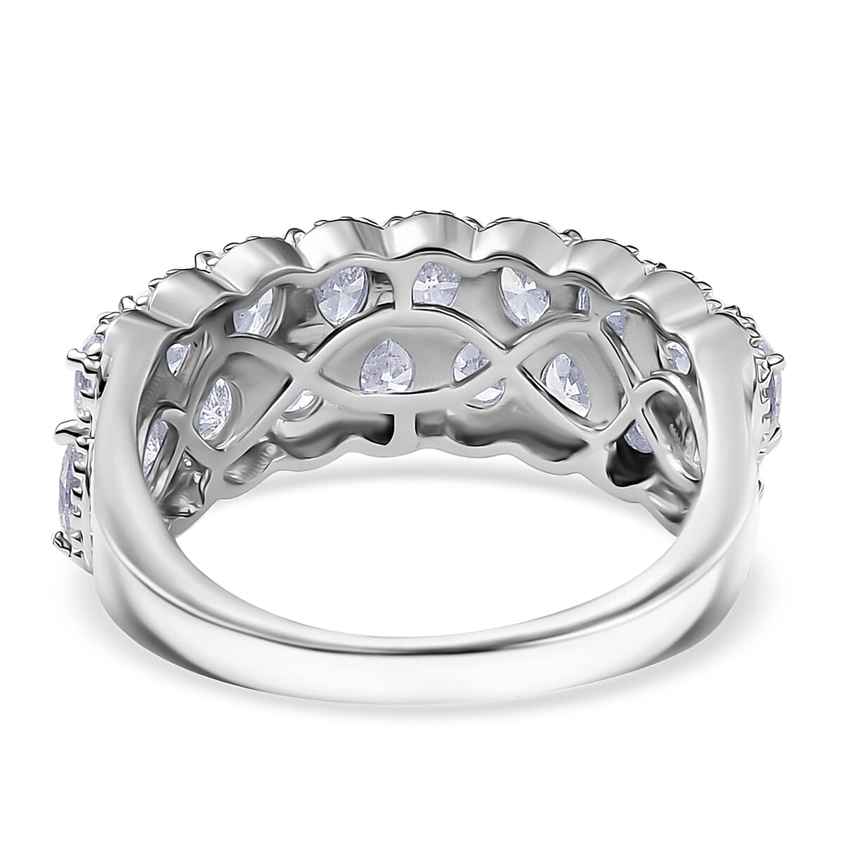 J Francis Embellished with Zirconia by Swarovski 4.15 ctw Crownline Ring in Platinum Over Sterling Silver (Size 10.0)