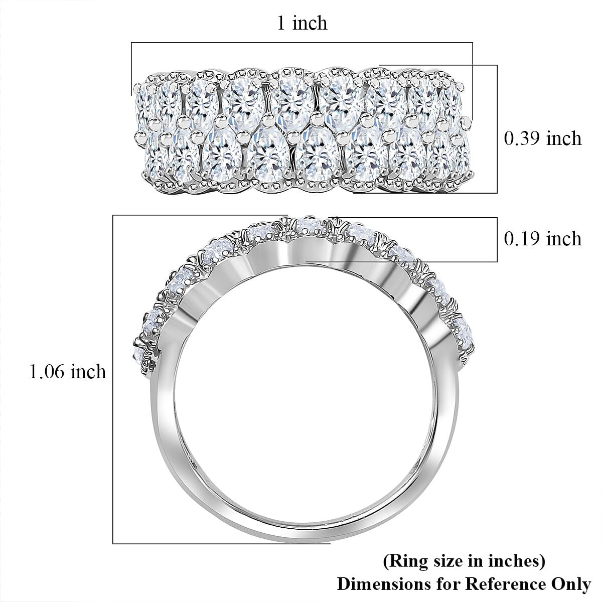 J Francis Embellished with Zirconia by Swarovski 4.15 ctw Crownline Ring in Platinum Over Sterling Silver (Size 10.0)
