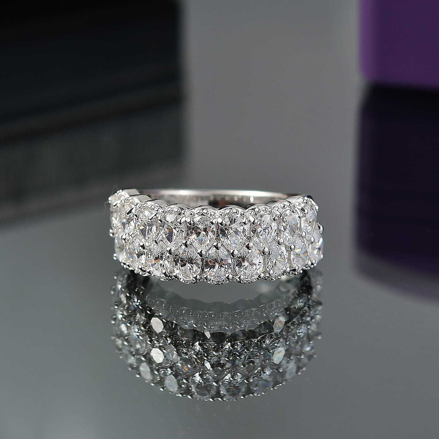 J Francis Embellished with Zirconia by Swarovski Crownline Ring in Platinum Over Sterling Silver (Size 10.0) 4.15 ctw