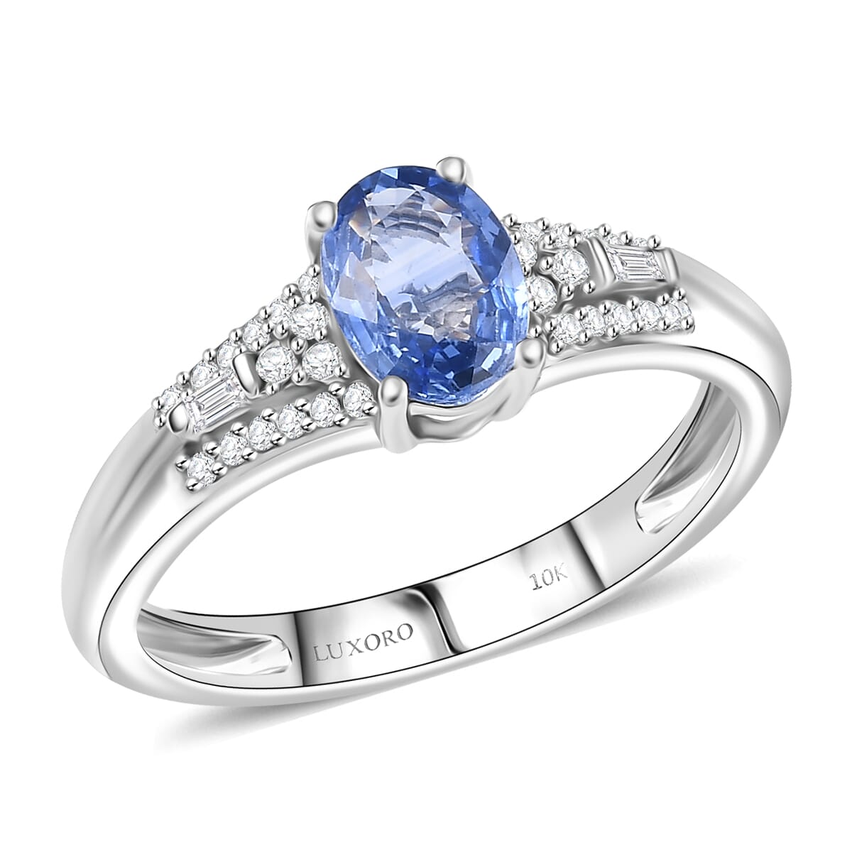 Luxoro AAA Ceylon Blue Sapphire and I2 Diamond 1.20 ctw Celestial Night Sky Ring in 10K White Gold (Size 10.0) image number 0
