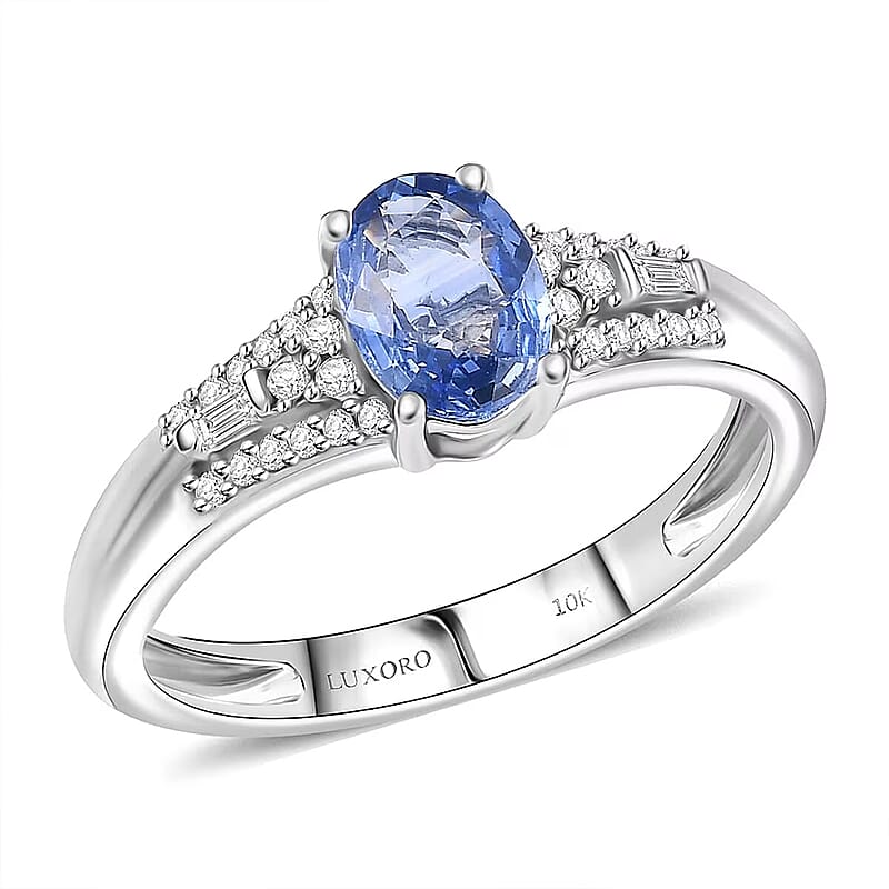 Luxoro AAA Ceylon Blue Sapphire and I2 Diamond 1.04 ctw Celestial Night Sky Ring in 10K White Gold (Size 10.0)