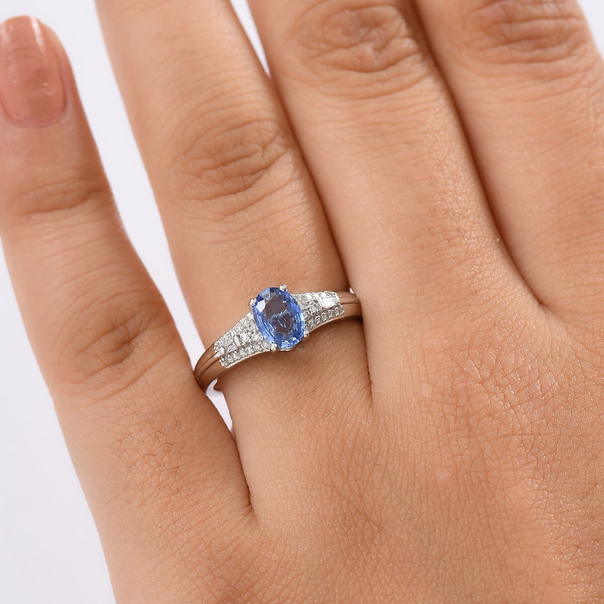 Luxoro AAA Ceylon Blue Sapphire and I2 Diamond 1.20 ctw Celestial Night Sky Ring in 10K White Gold (Size 10.0) image number 2