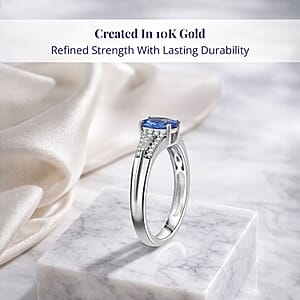 Luxoro AAA Ceylon Blue Sapphire and I2 Diamond 1.04 ctw Celestial Night Sky Ring in 10K White Gold (Size 10.0)