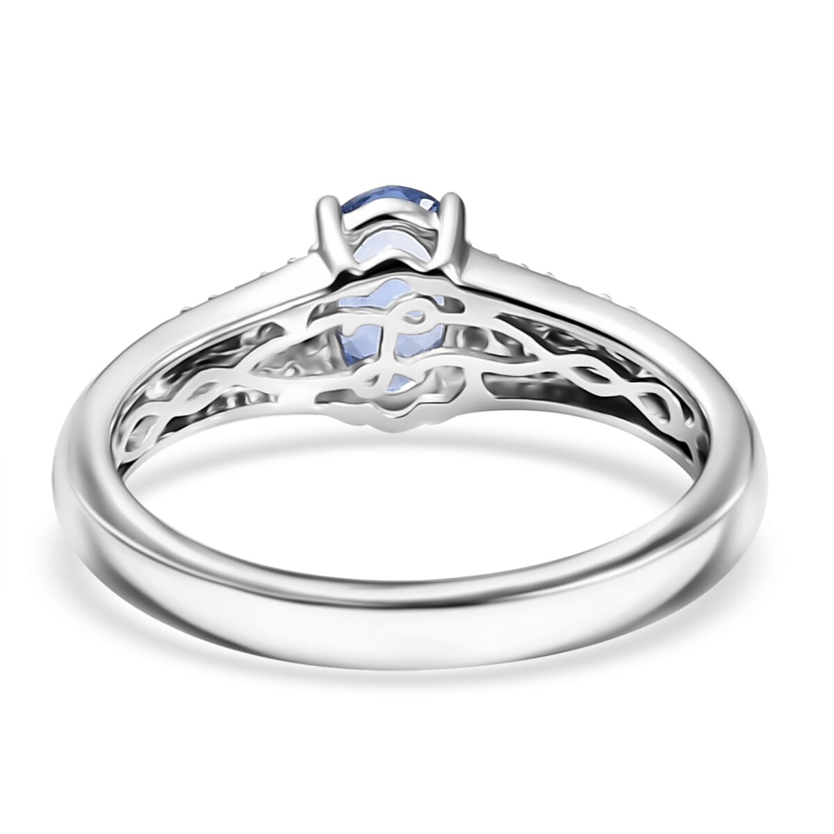 Luxoro AAA Ceylon Blue Sapphire and I2 Diamond 1.20 ctw Celestial Night Sky Ring in 10K White Gold (Size 10.0) image number 4