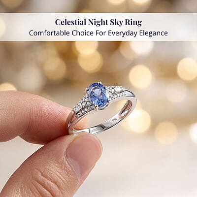 Luxoro AAA Ceylon Blue Sapphire and I2 Diamond 1.04 ctw Celestial Night Sky Ring in 10K White Gold (Size 10.0)