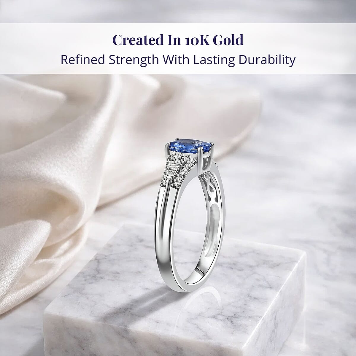 Luxoro AAA Ceylon Blue Sapphire and I2 Diamond 1.04 ctw Celestial Night Sky Ring in 10K White Gold (Size 12.0) image number 2