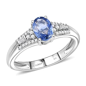 Luxoro AAA Ceylon Blue Sapphire and I2 Diamond 1.04 ctw Celestial Night Sky Ring in 10K White Gold (Size 6.5)