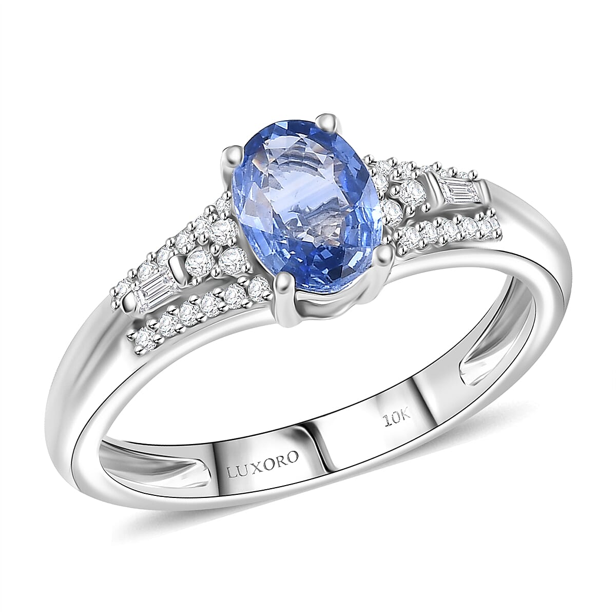 Luxoro AAA Ceylon Blue Sapphire and I2 Diamond 1.04 ctw Celestial Night Sky Ring in 10K White Gold (Size 7.0) image number 0