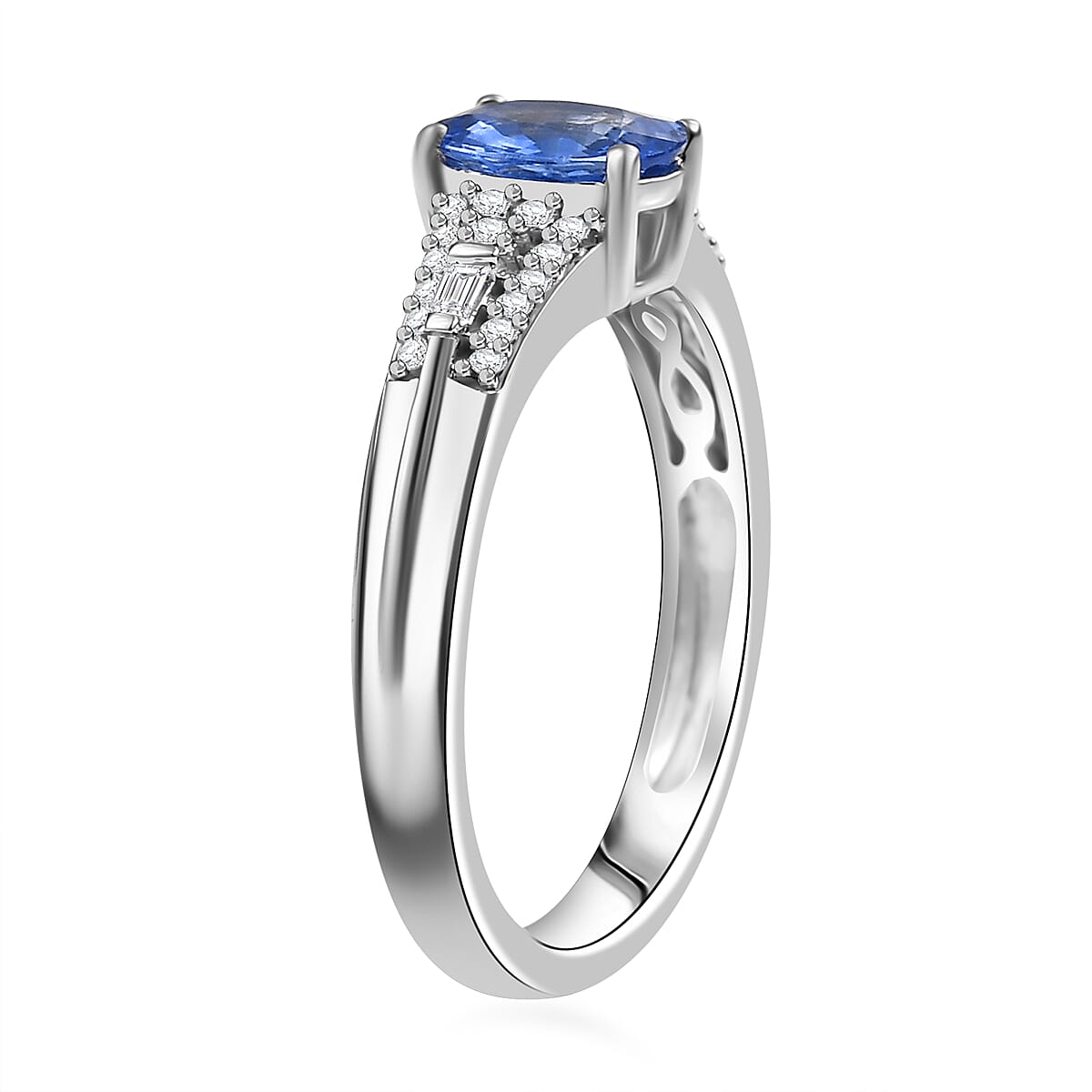 Luxoro AAA Ceylon Blue Sapphire and I2 Diamond 1.04 ctw Celestial Night Sky Ring in 10K White Gold (Size 8.0) image number 3