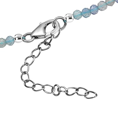 D’Joy Shades of Teal Fluorite Beads 53.30 ctw Waterfall Necklace 18 Inches in Rhodium Over Sterling Silver