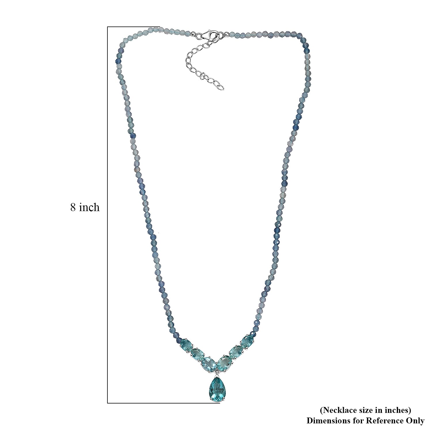 D’Joy Shades of Teal Fluorite Beads 53.30 ctw Waterfall Necklace 18 Inches in Rhodium Over Sterling Silver