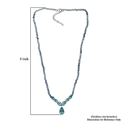 D’Joy Shades of Teal Fluorite Beads 53.30 ctw Waterfall Necklace 18 Inches in Rhodium Over Sterling Silver