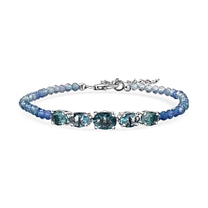 D'Joy Shades of Teal Fluorite Beaded 16.10 ctw Bracelet in Rhodium Over Sterling Silve (7.25 In)