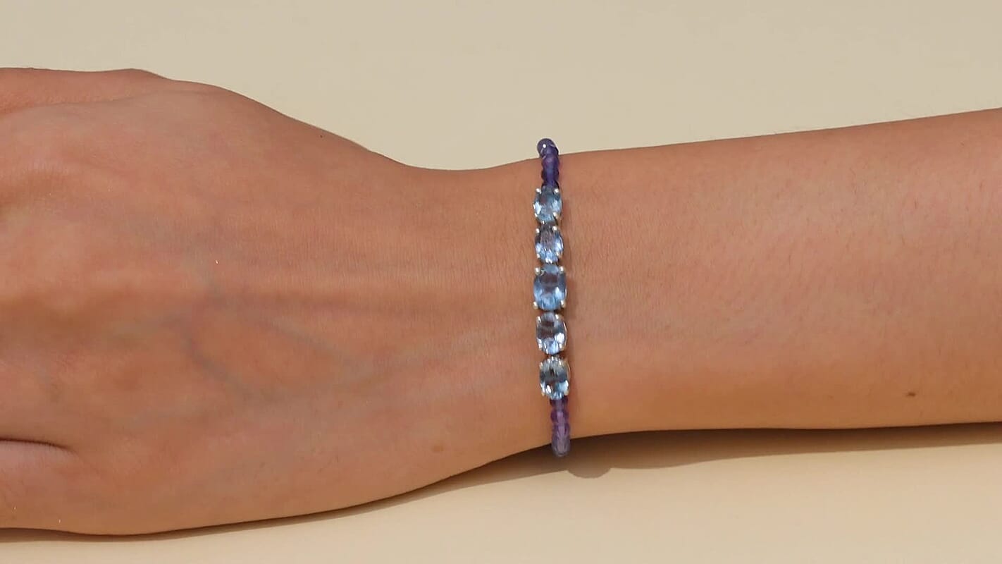 D'Joy Shades of Teal Fluorite Beaded 16.10 ctw Bracelet in Rhodium Over Sterling Silve (7.25 In)