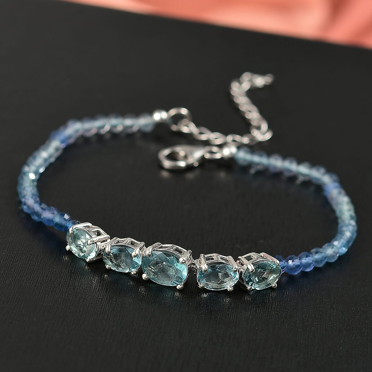 D'Joy Shades of Teal Fluorite Beaded 16.10 ctw Bracelet in Rhodium Over Sterling Silve (7.25 In) image number 1
