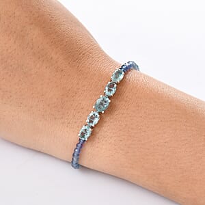 D'Joy Shades of Teal Fluorite Beaded 16.10 ctw Bracelet in Rhodium Over Sterling Silve (7.25 In)
