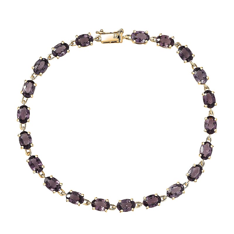Luxoro Premium Royal Lavender Spinel 11.35 ctw Majestic Link Bracelet in 10K Yellow Gold (7.25 In)