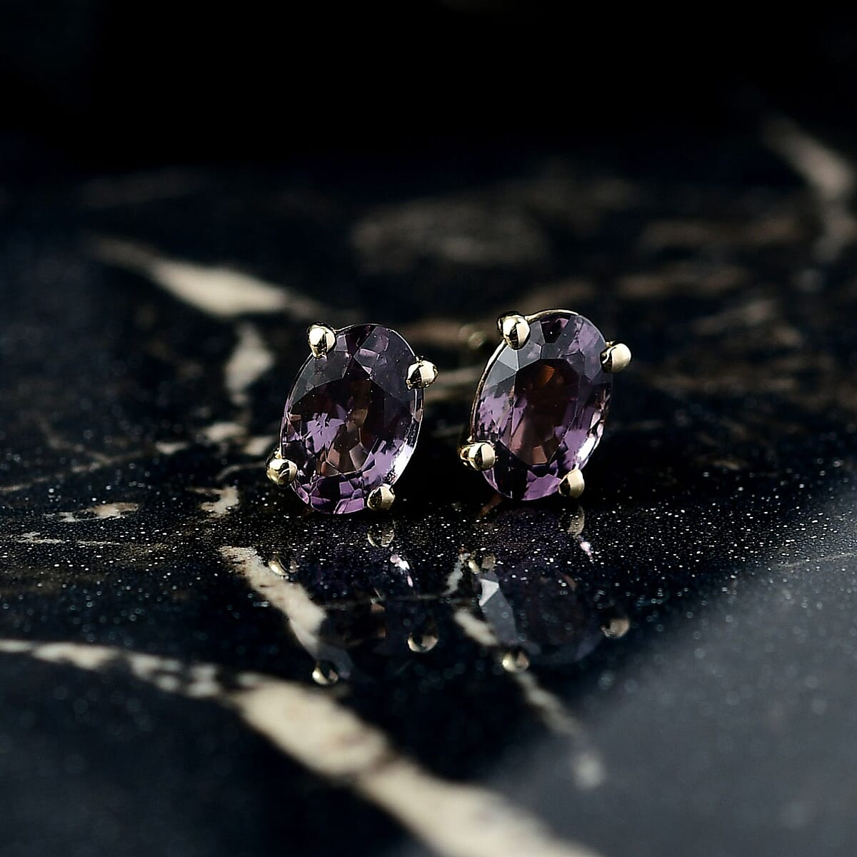 Luxoro Premium Royal Lavender Spinel 1.15 ctw Solitaire Elegance Earrings in 10K Yellow Gold image number 1