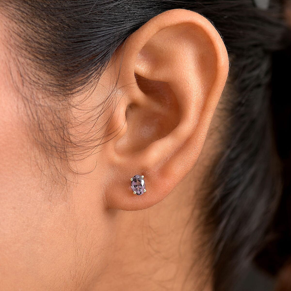 Luxoro Premium Royal Lavender Spinel 1.15 ctw Solitaire Elegance Earrings in 10K Yellow Gold image number 2