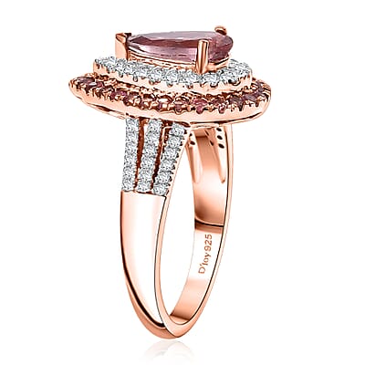 D'Joy Red Apatite and Multi Gemstone 2.15 ctw Firedrop Ring in 18K Vermeil Rose Gold Over Sterling Silver (Size 10.0)