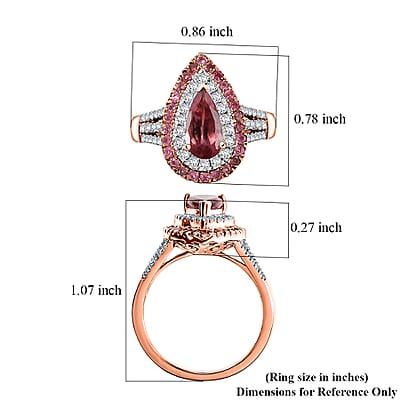 D'Joy Red Apatite and Multi Gemstone 2.15 ctw Firedrop Ring in 18K Vermeil Rose Gold Over Sterling Silver (Size 10.0)