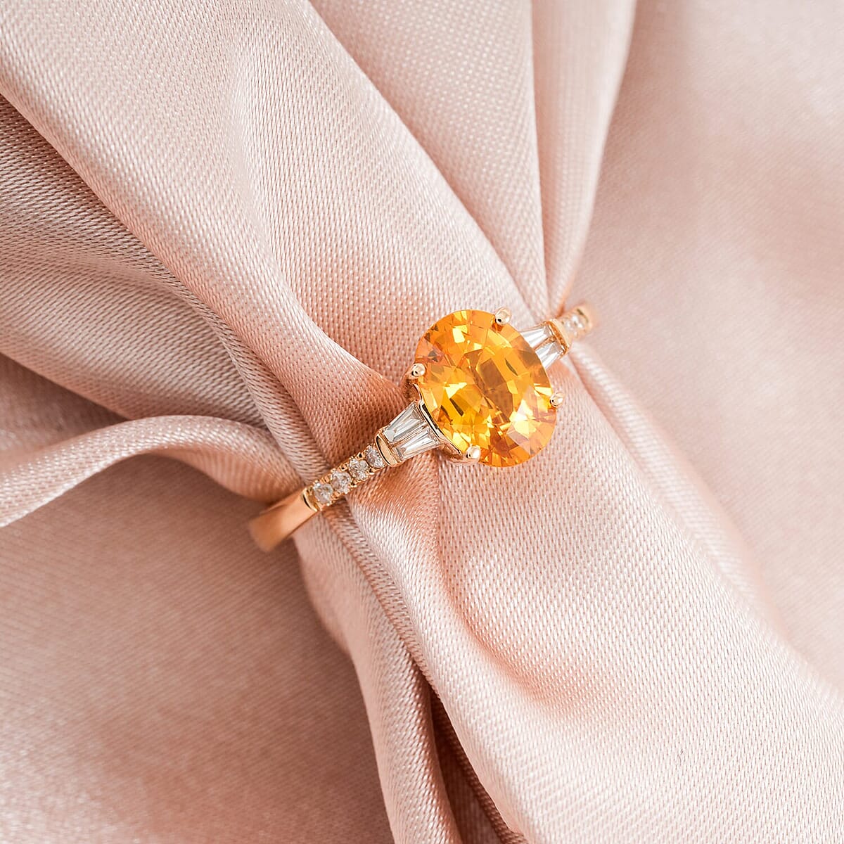 Certified & Appraised Luxoro AAA Madagascar Yellow Sapphire and I2 Diamond 1.85 ctw Ring in 14K Yellow Gold (Size 5.0) image number 1