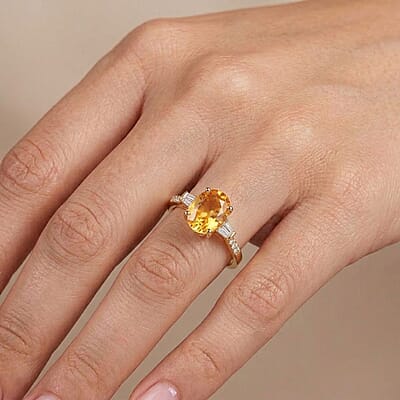 Certified & Appraised Luxoro AAA Madagascar Yellow Sapphire and I2 Diamond 1.85 ctw Ring in 14K Yellow Gold (Size 7.0)