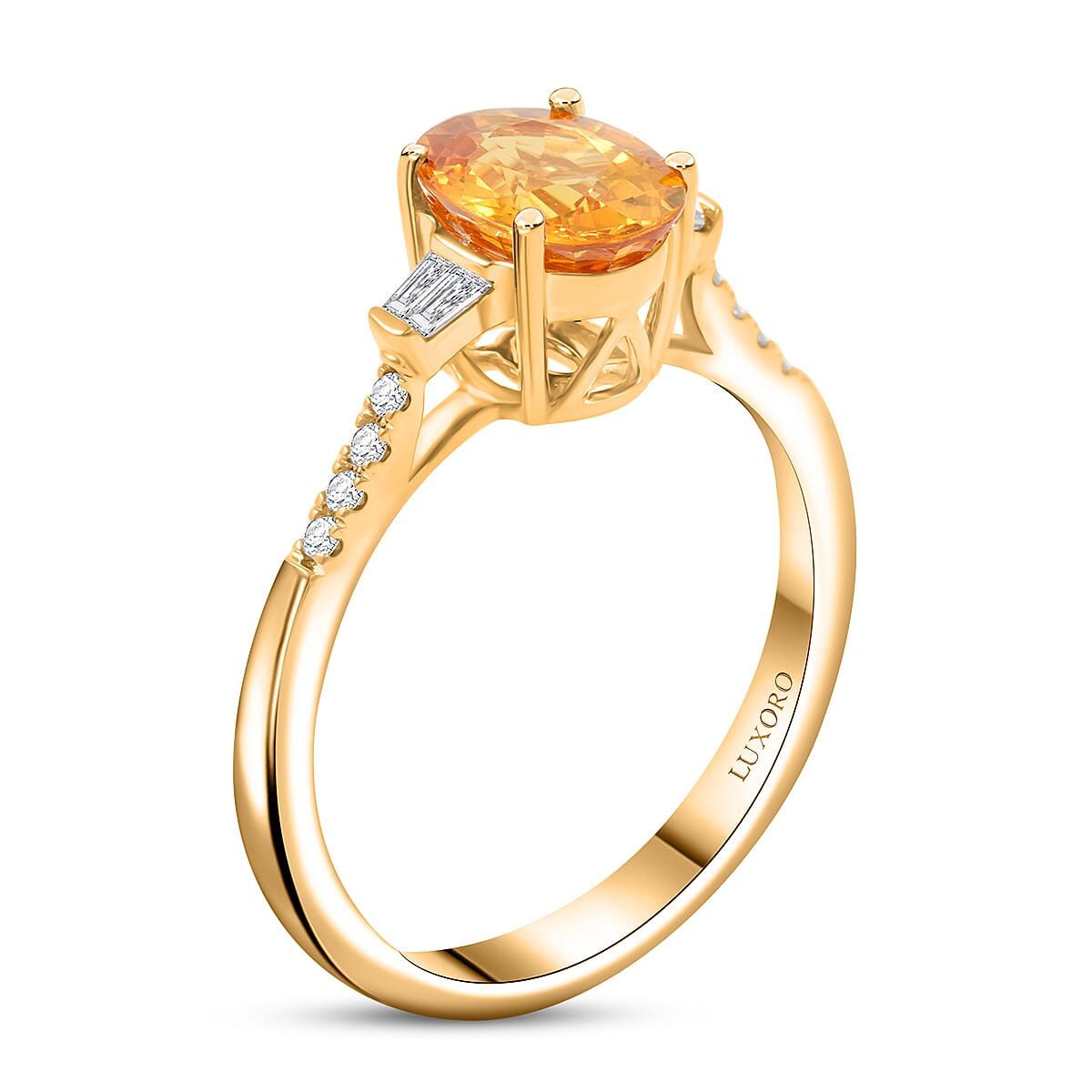 Certified & Appraised Luxoro AAA Madagascar Yellow Sapphire and I2 Diamond 1.85 ctw Ring in 14K Yellow Gold (Size 7.0) image number 3