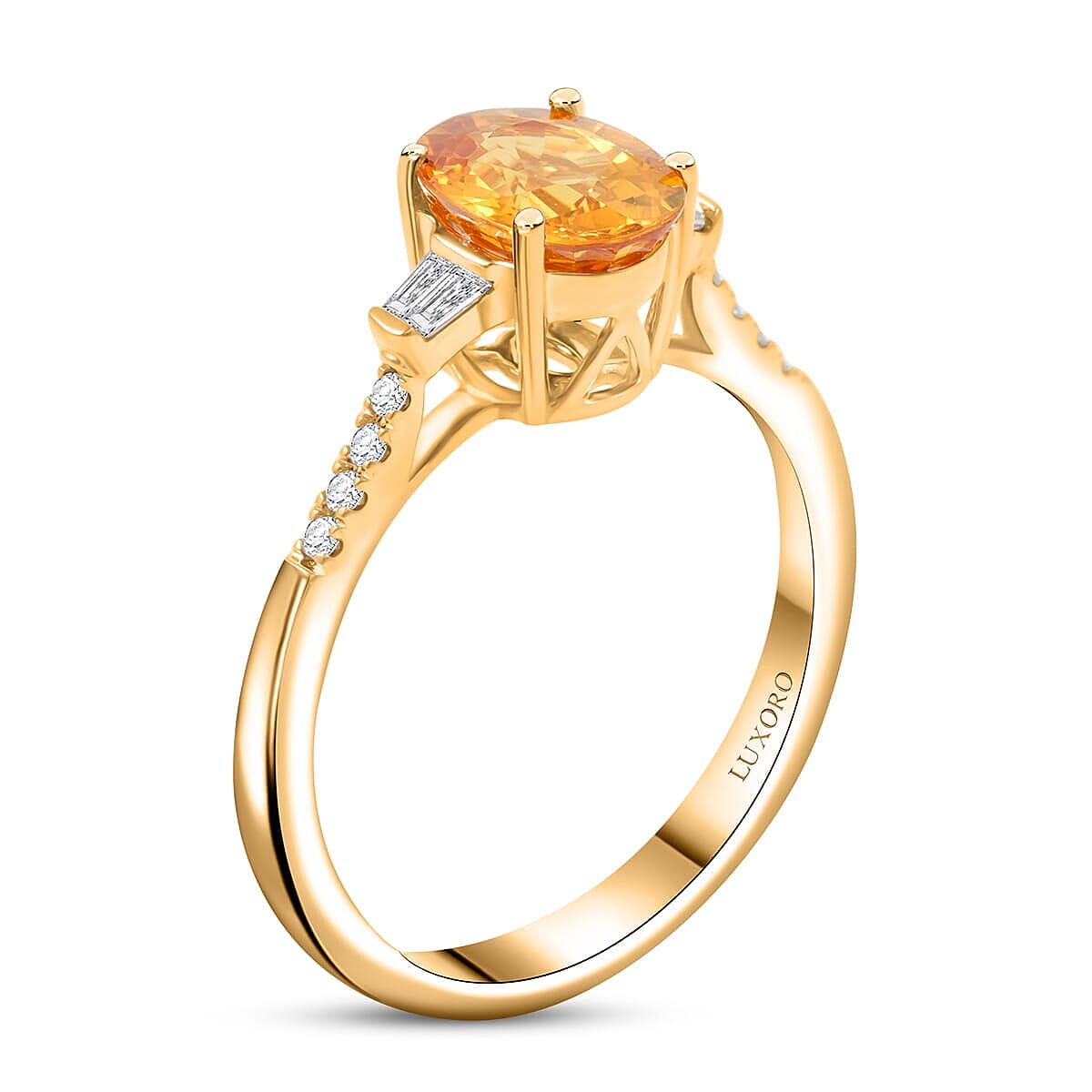 Certified & Appraised Luxoro AAA Madagascar Yellow Sapphire and I2 Diamond 1.85 ctw Ring in 14K Yellow Gold (Size 7.5) image number 3