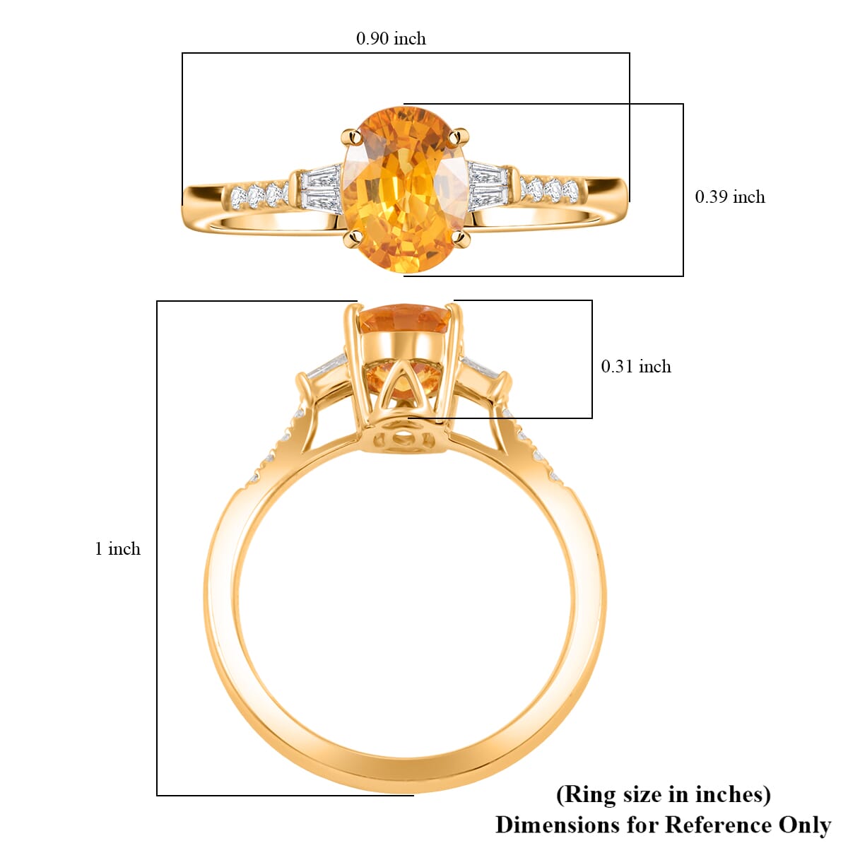 Certified & Appraised Luxoro AAA Madagascar Yellow Sapphire and I2 Diamond 1.85 ctw Ring in 14K Yellow Gold (Size 9.0) image number 5
