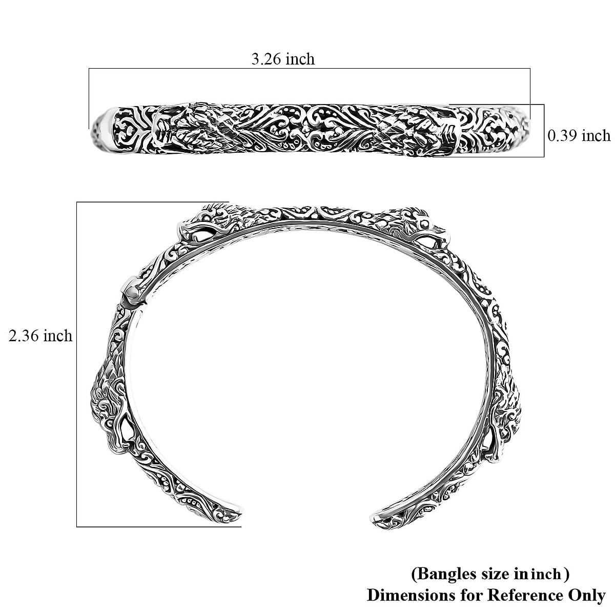 D'Joy Bali Legacy Dragon Cuff Bracelet in Sterling Silver (7.25 In) 28.70 Grams image number 4