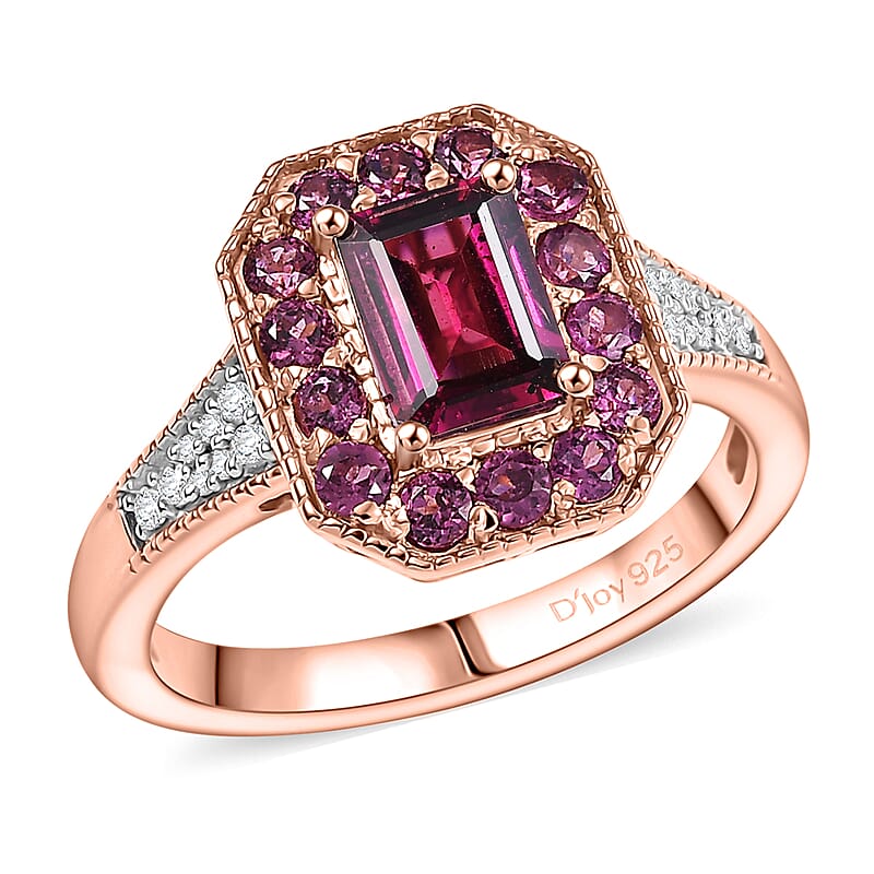 D'Joy AAA Radiant Ember Garnet and White Zircon 2.15 ctw Flame Regalia Ring in 18K Vermeil Rose Gold Over Sterling Silver (Size 6.0)