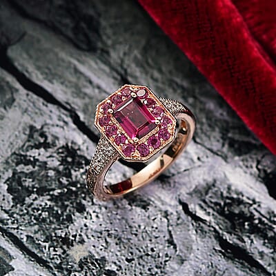 D'Joy AAA Radiant Ember Garnet and White Zircon 2.15 ctw Flame Regalia Ring in 18K Vermeil Rose Gold Over Sterling Silver (Size 6.0)