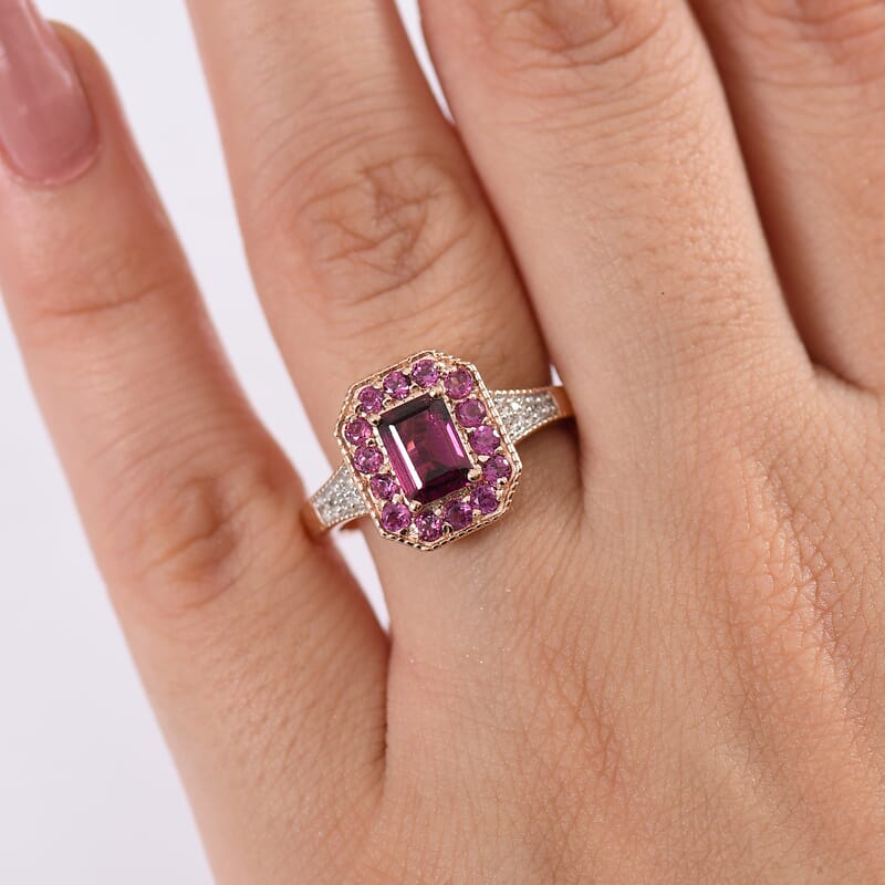 D'Joy AAA Radiant Ember Garnet and White Zircon 2.15 ctw Flame Regalia Ring in 18K Vermeil Rose Gold Over Sterling Silver (Size 6.0)