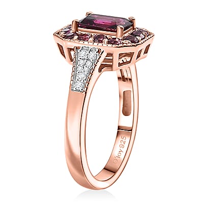 D'Joy AAA Radiant Ember Garnet and White Zircon 2.15 ctw Flame Regalia Ring in 18K Vermeil Rose Gold Over Sterling Silver (Size 6.0)