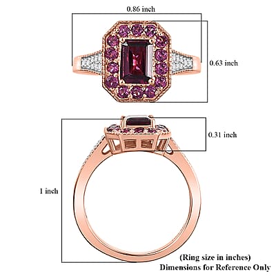 D'Joy AAA Radiant Ember Garnet and White Zircon 2.15 ctw Flame Regalia Ring in 18K Vermeil Rose Gold Over Sterling Silver (Size 6.0)