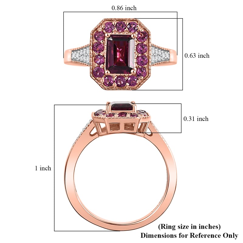D'Joy AAA Radiant Ember Garnet and White Zircon 2.15 ctw Flame Regalia Ring in 18K Vermeil Rose Gold Over Sterling Silver (Size 6.0)