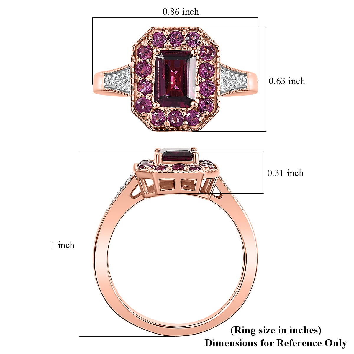 D'Joy AAA Radiant Ember Garnet and White Zircon 2.15 ctw Flame Regalia Ring in 18K Vermeil Rose Gold Over Sterling Silver (Size 7.0) image number 5