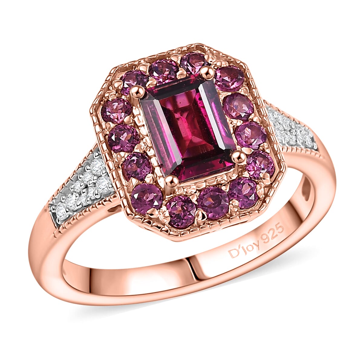 D’Joy AAA Radiant Ember Garnet, White Zircon Ring in 18K Vermeil RG Over Sterling Silver (Size 6.0) 2.15 ctw image number 0