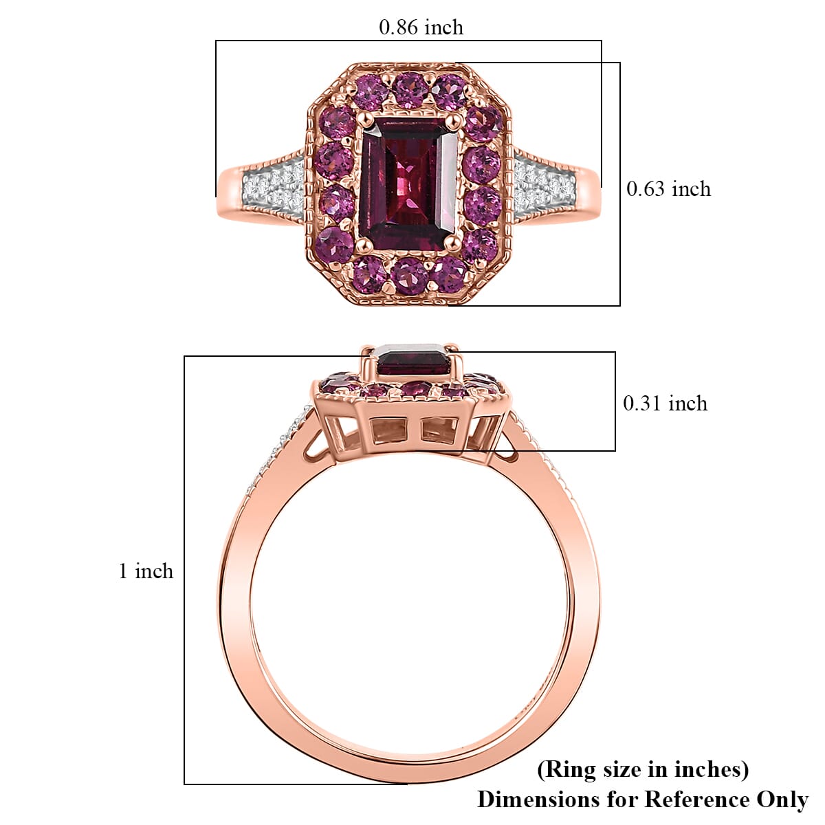 D’Joy AAA Radiant Ember Garnet, White Zircon Ring in 18K Vermeil RG Over Sterling Silver (Size 6.0) 2.15 ctw image number 5