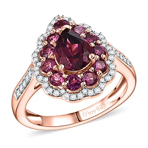 D'Joy AAA Radiant Ember Garnet and White Zircon 2.75 ctw Crown Teardrop Ring in 18K Vermeil Rose Gold Over Sterling Silver (Size 10.0)